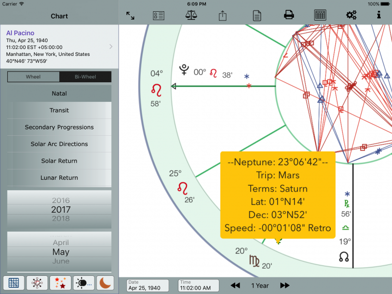 Main screen showing Neptune details