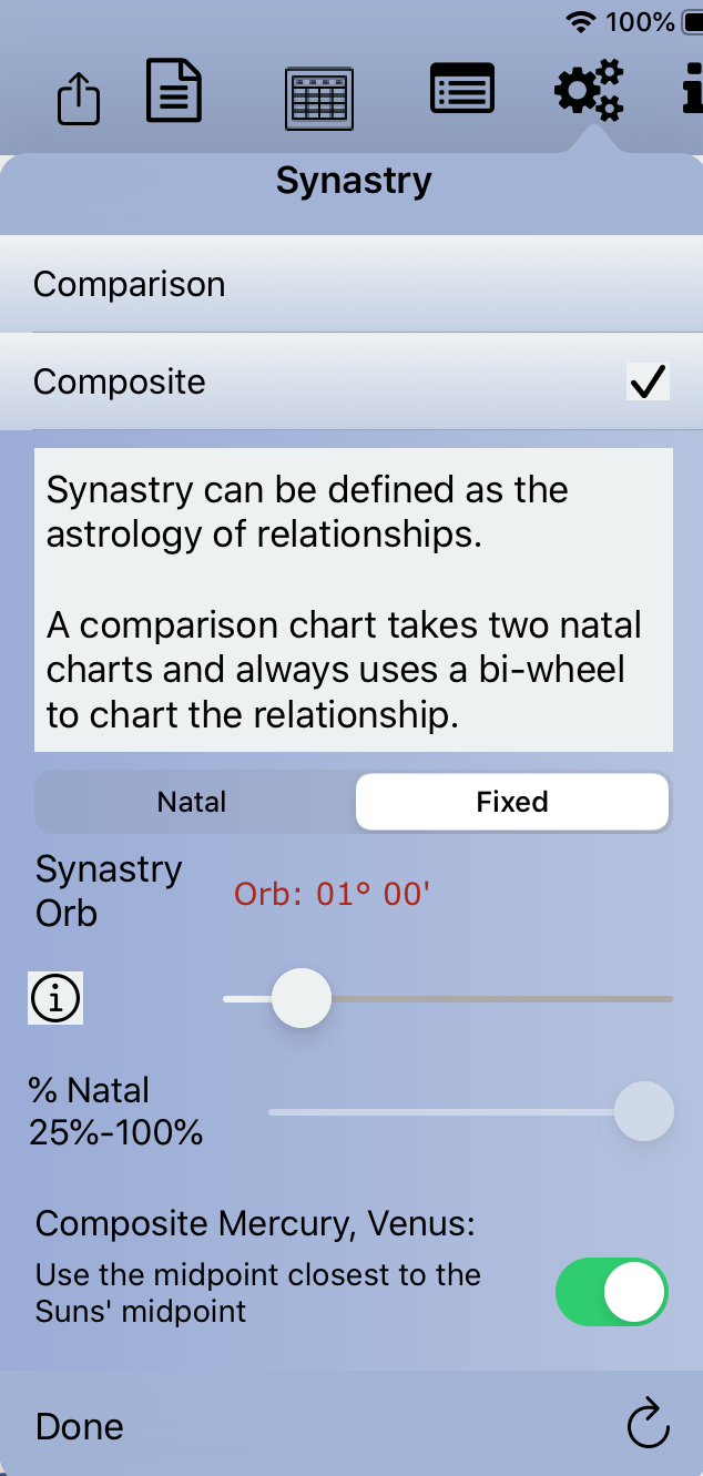 Synastry Composite options