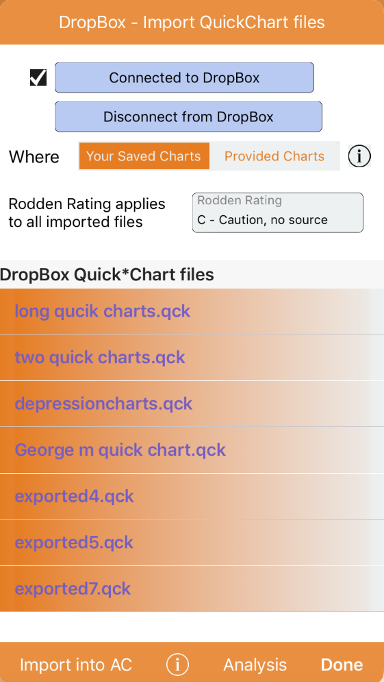 Import Quick charts with Rodden Rating button