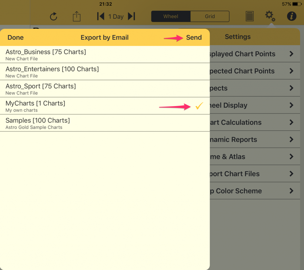 Astro Gold export - Selecting MyCharts