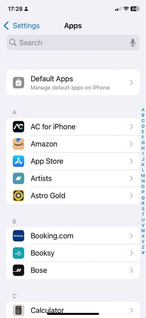 iPhone app in settings