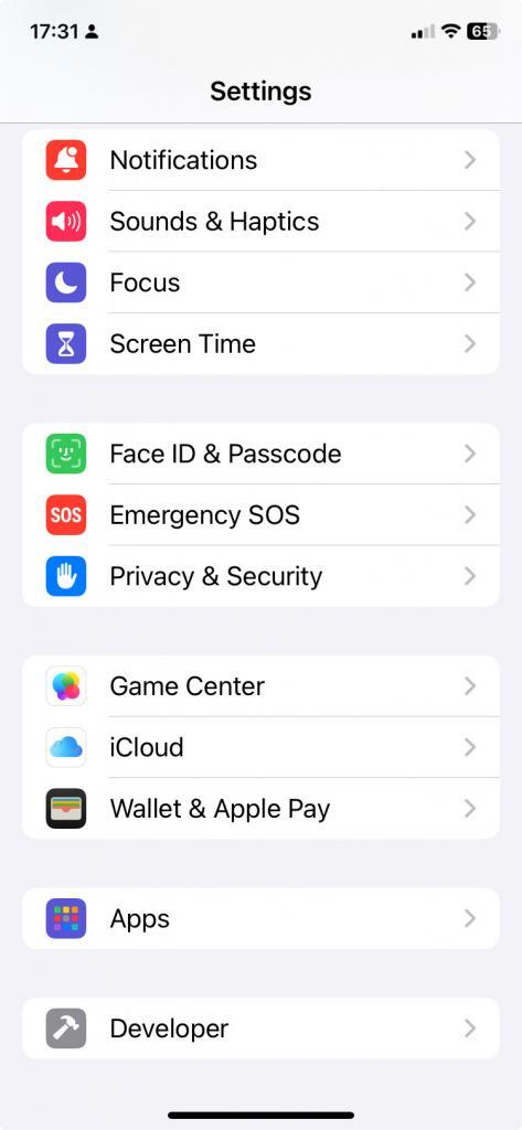 iPhone settings - Apps