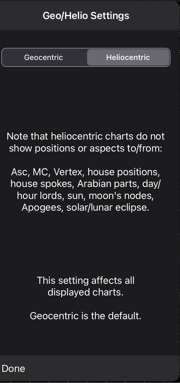 Geo/Helio Settings View