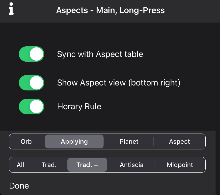 Aspects - bottom right - Settings bottom right