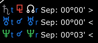 Transits to Radix aspects bi-wheel