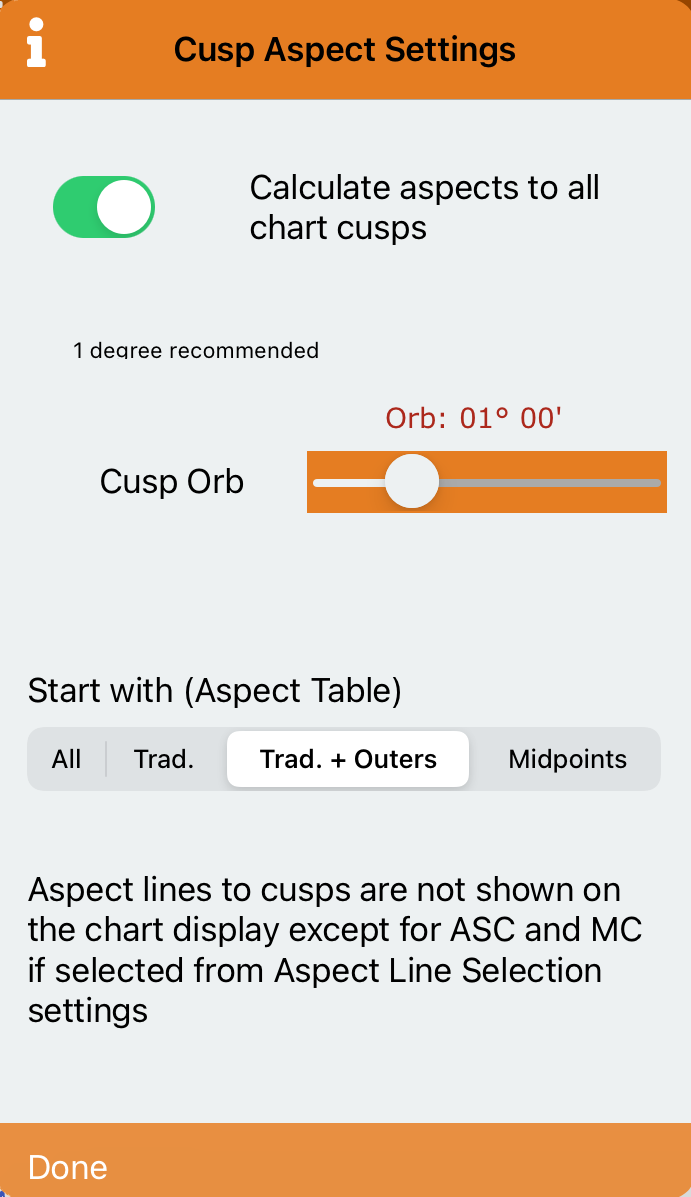 Cusp Aspect Settings