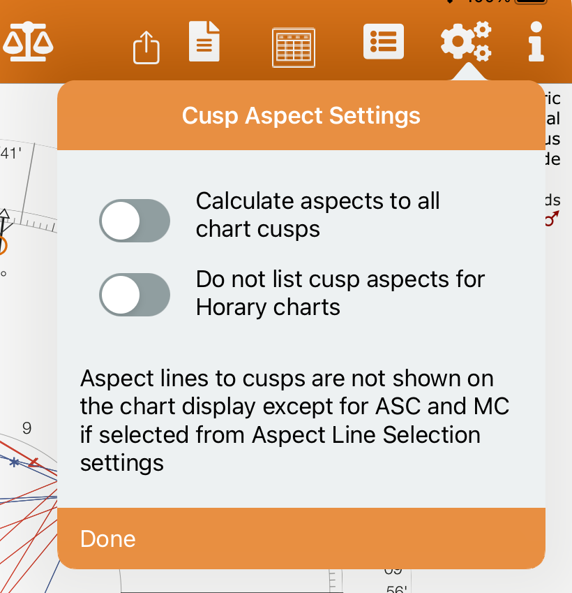 Cusp Aspects Settings
