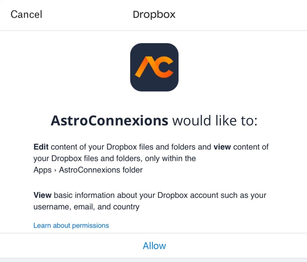 AC Dropbox connection form