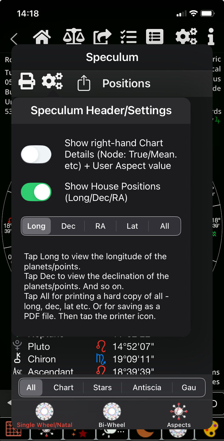 iPhone speculum settings