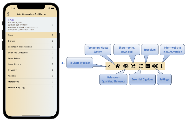 iPhone Chart Type and Top menu