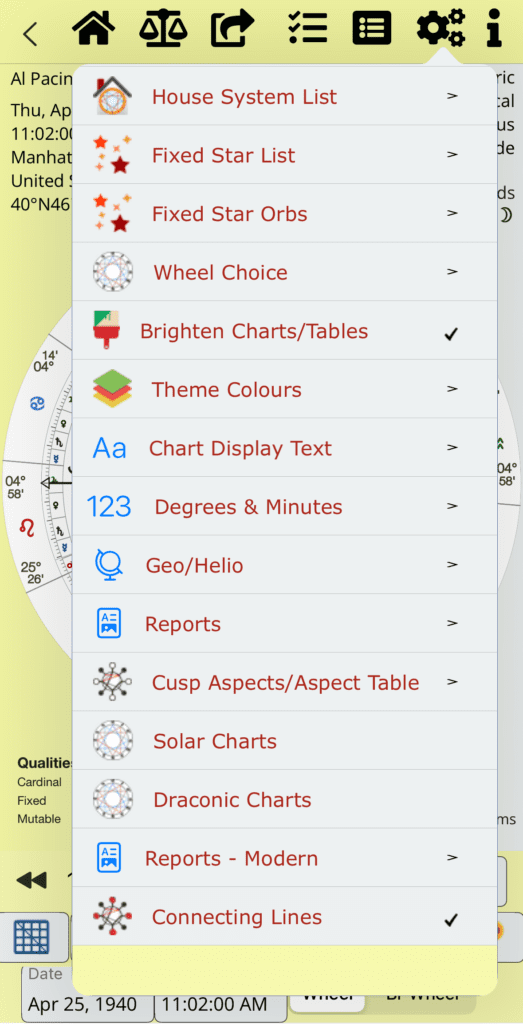 Connecting Lnes menu - iPhone
