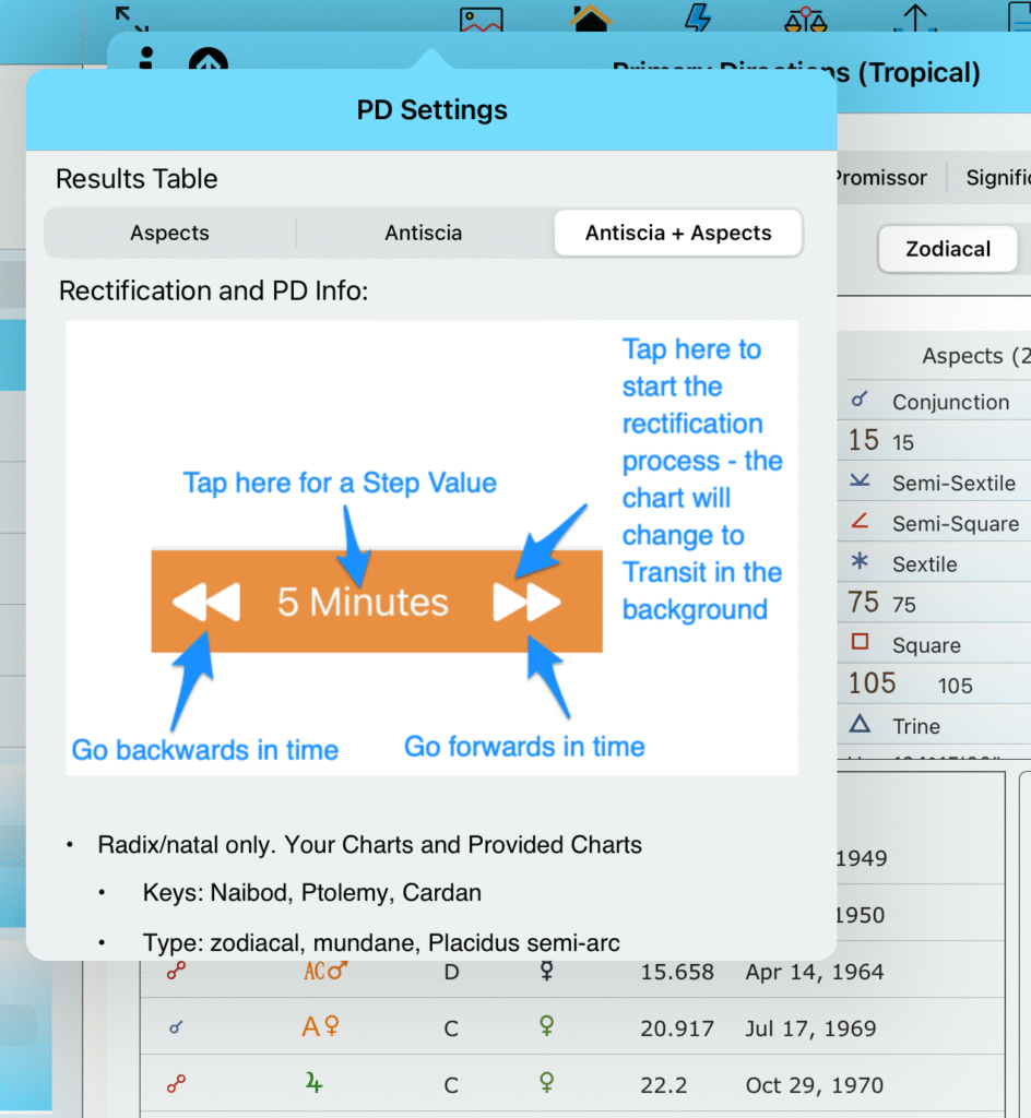 Antiscia PD Settings for Results table