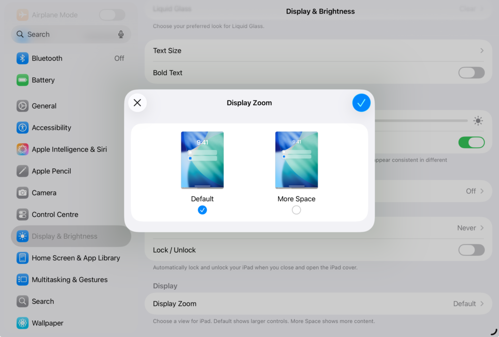 iPad display zoom settings