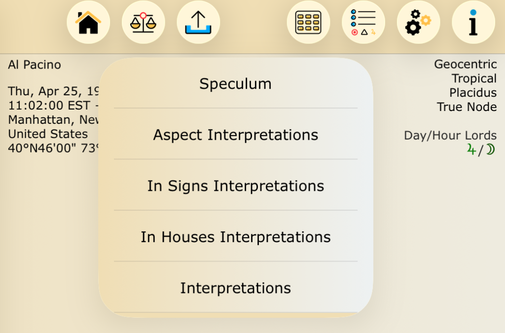 Interpretations menu