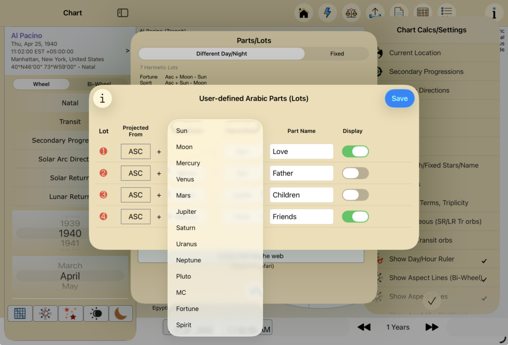 User Parts - selecting a Planet/Point